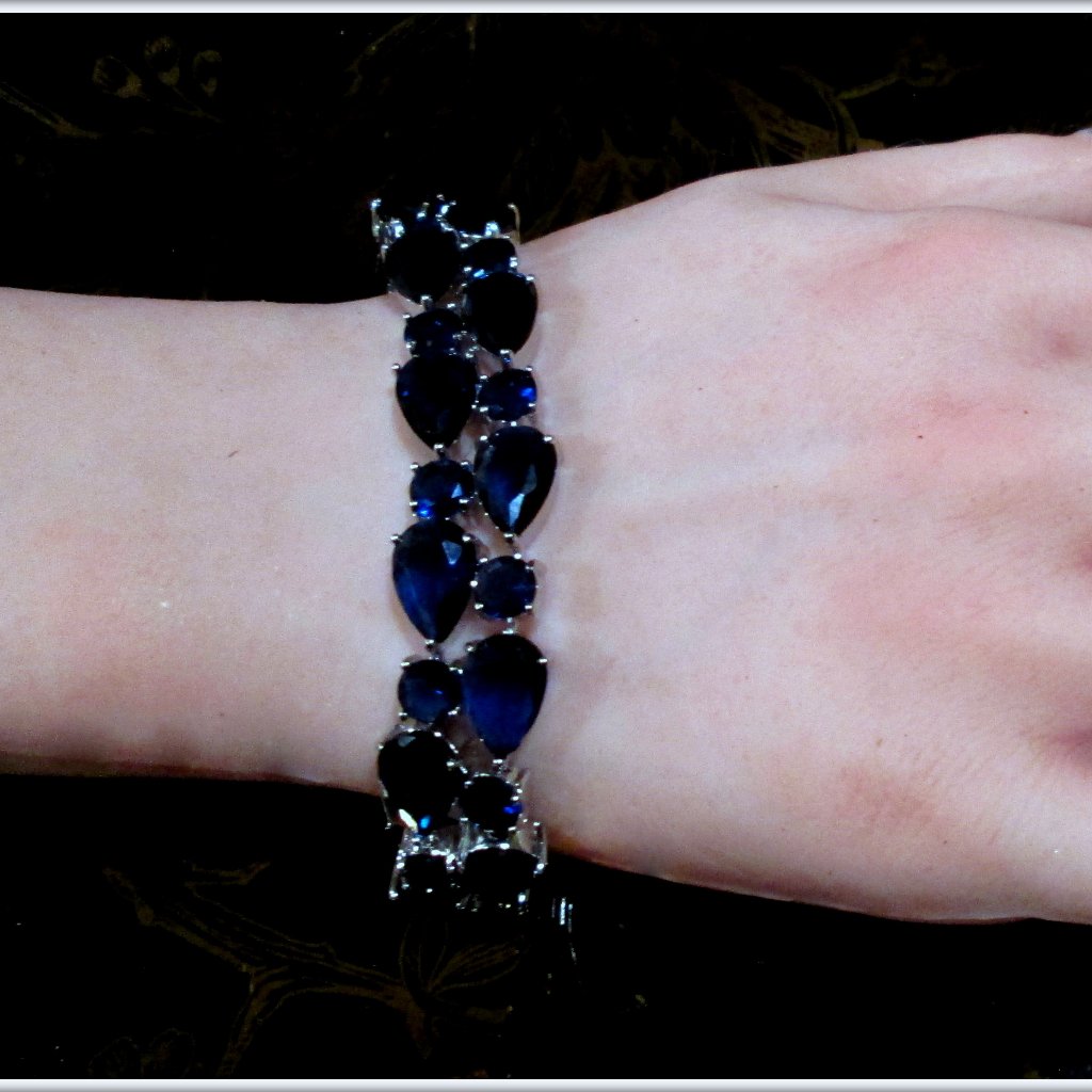 Blue Sapphire Charm White Gold Filled Mona Lisa Ladies Charm Bracelet